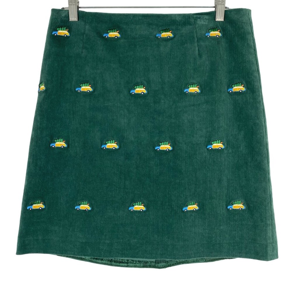 Castaway Corduroy Skirt Women's Size 8 Car Embroidered Green SS-1265